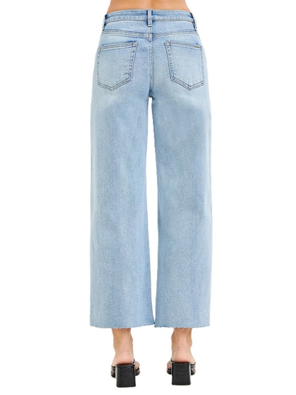 Wide Leg Light Blue Denim Jeans with Lace Side Panels - Picture 3 of 4